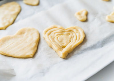 High angle view of cookies on table