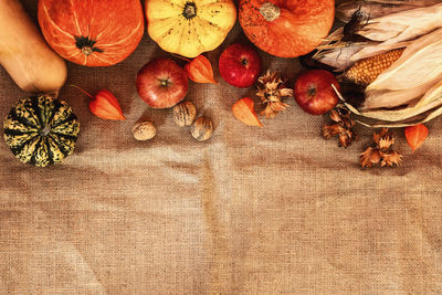 High angle view of pumpkins