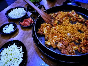 Close-up of meal served on table