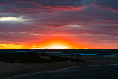 Scenic view of beach against sky during sunset