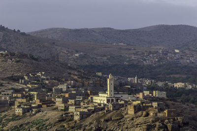 High angle view of townscape against sky