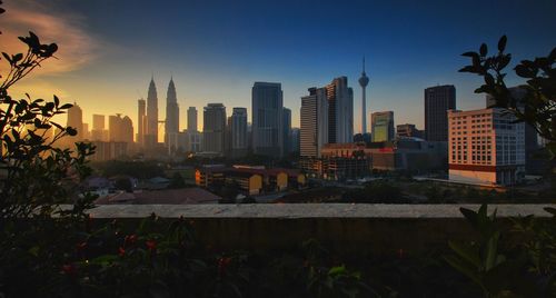 View of city at sunset