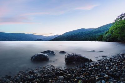 Scenic view of lake against sky