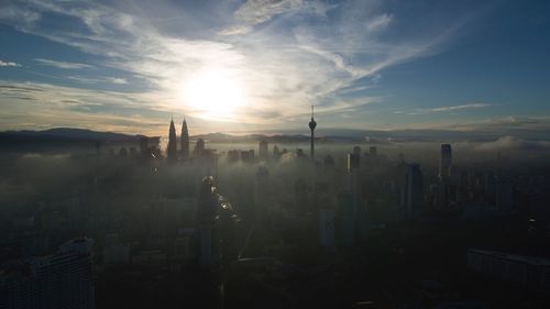 View of city at sunset