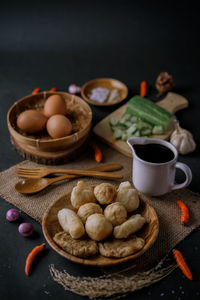 High angle view of food on table