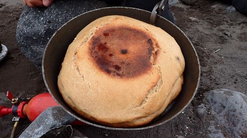 High angle view of cake in container