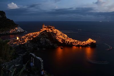 Scenic view of sea against sky at night