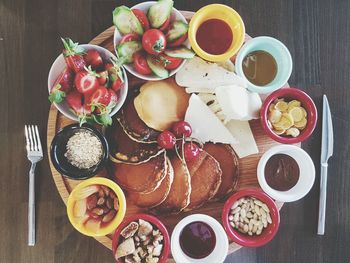 Directly above shot of food on wooden table