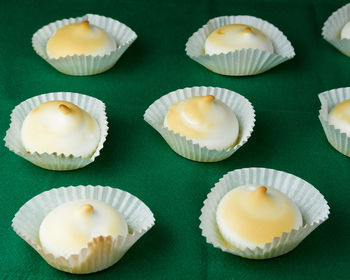 High angle view of cupcakes on table