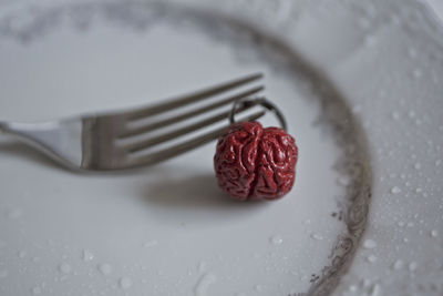 High angle view of strawberry on plate