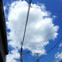 Low angle view of electricity pylon against sky