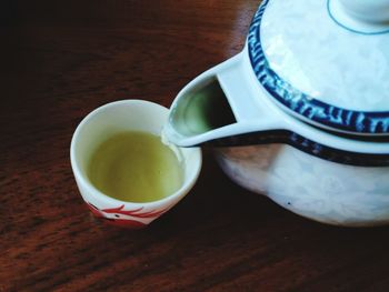 High angle view of drink on table