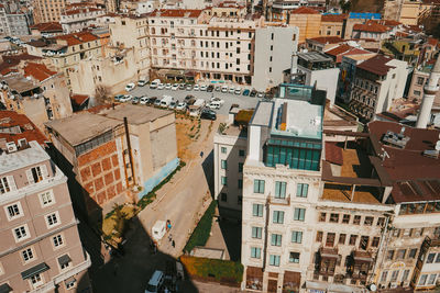 High angle view of buildings in city