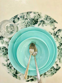 High angle view of empty plate on table