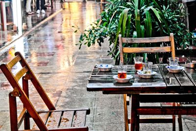 Chairs and tables at sidewalk cafe