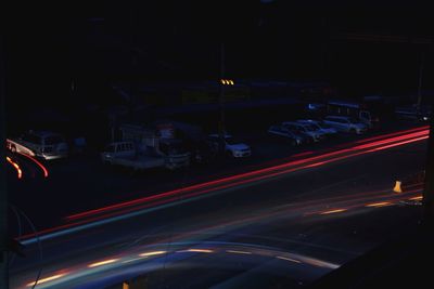 Light trails on road at night