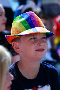 Close-up portrait of boy wearing hat