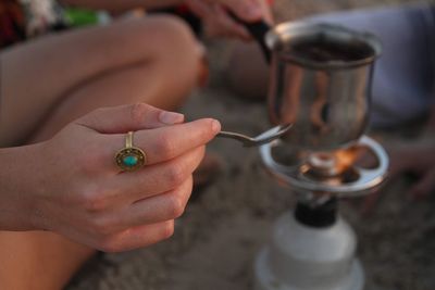 Close-up of woman holding hands