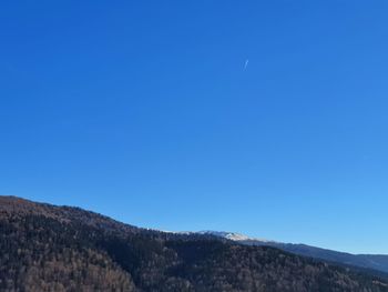 Scenic view of mountains against clear blue sky