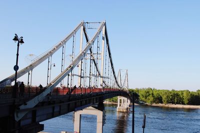 Bridge over river against clear blue sky