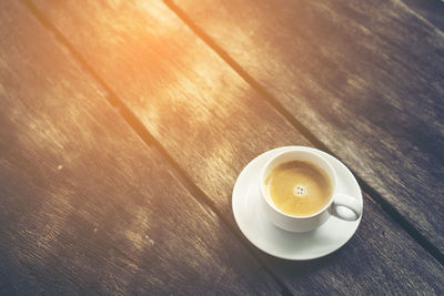 High angle view of coffee on table