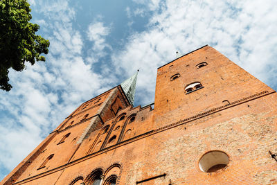 Low angle view of the towers of the cathedral of lubeck, germany