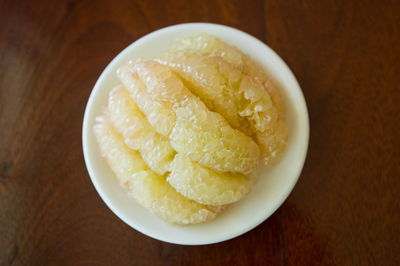 Close-up of dessert served on table