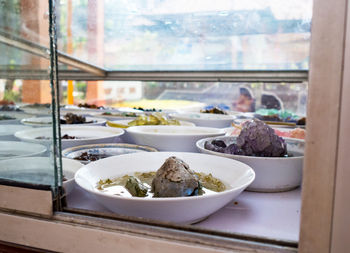 Close-up of food served on table at restaurant