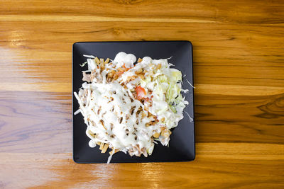 High angle view of ice cream on table