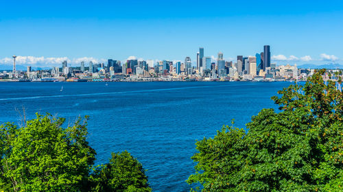 Scenic view of sea and buildings against sky