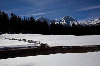 Scenic view of snowcapped mountains against sky