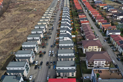 High angle view of street amidst buildings in city