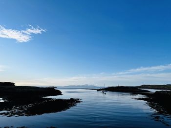 Scenic view of sea against blue sky