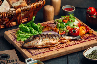 High angle view of food on table