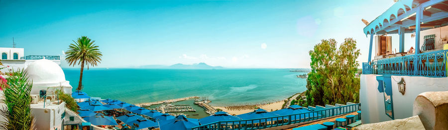 View of swimming pool at seaside