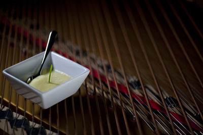 High angle view of dessert on table