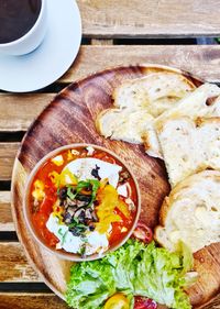 High angle view of food on table