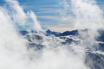 Aerial view of mountains against sky