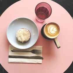 High angle view of breakfast on table