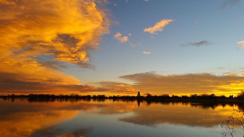Scenic view of lake at sunset