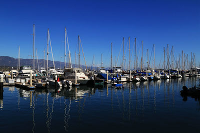 Boats moored in harbor