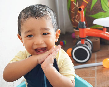 Portrait of cute boy smiling