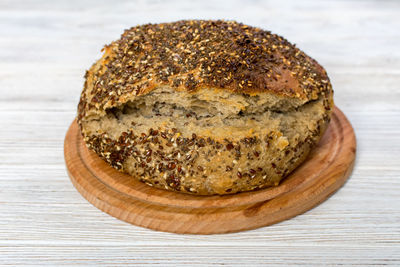 Close-up of bread on wooden table