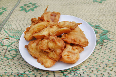 High angle view of serving food in plate