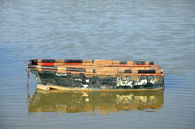 High angle view of boats moored in lake