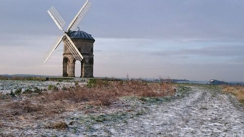 Wind turbines on field