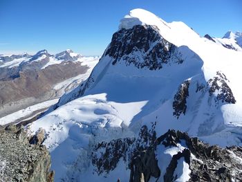 Panoramic view of snowcapped mountains against sky