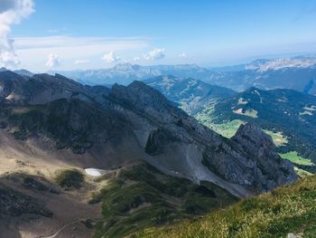 High angle view of mountain range against sky