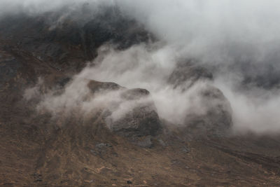 Smoke emitting from volcanic mountain