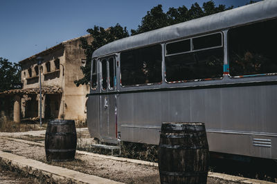 Train car in an old abandoned train station in the countryside